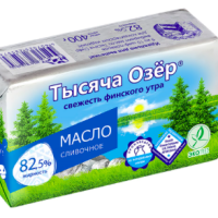 Масло сладкосливочное ТЫСЯЧА ОЗЕР несоленое 82,5%, без змж, 400г, Россия, 400 г