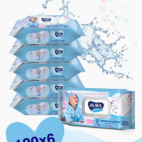 Aura Влажные салфетки детские 0+, Алоэ и витамин Е, 720 шт(6х120)